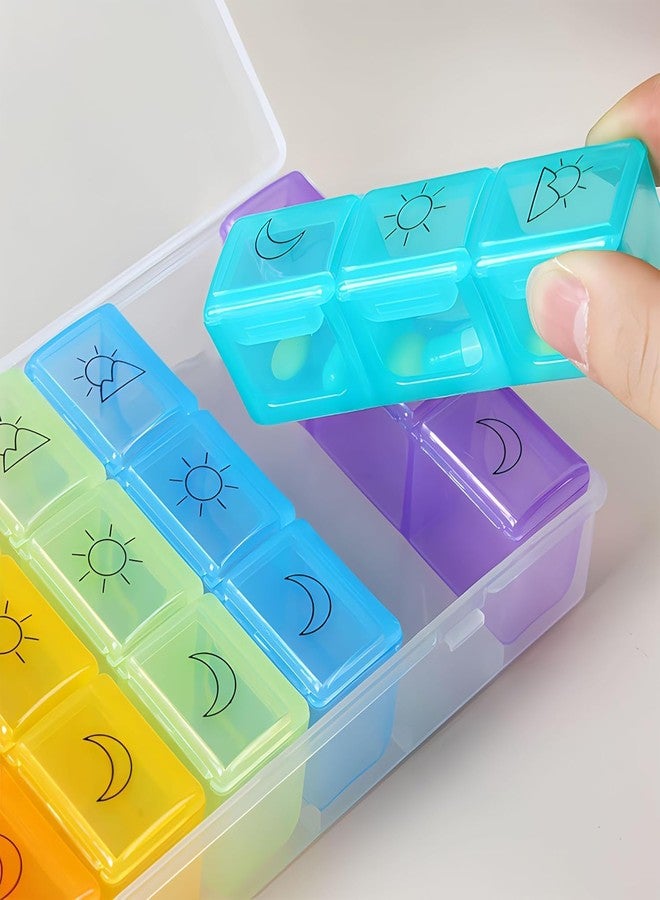 ZIBUYU® Weekly Pill Box Organizer 7-Piece Daily Tablet Cases with Time-of-Day Labels Food Grade PP, Semi-Transparent with Divided Lids for Easy Sorting & Travel, with Pill Boxes Storage Case - Image 4